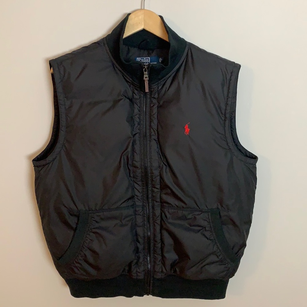 Polo By Ralph Lauren Zip Front Down Vest With Knit Collar and Waistband Black